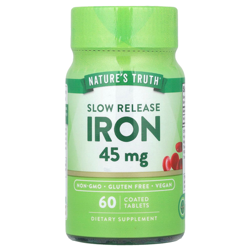 Nature's Truth, Железо, медленное высвобождение, 45 мг, 60 таблеток, покрытых оболочкой