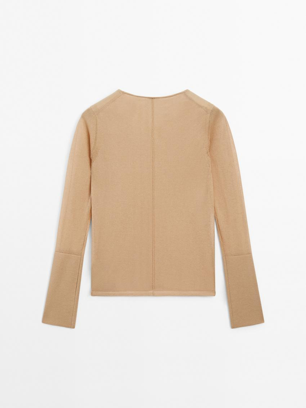 Massimo Dutti Хлопковый свитер с деталями на шве, розовый