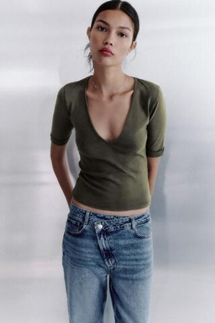 ZARA ХЛОПКОВАЯ ФУТБОЛКА С ЭФФЕКТОМ ПОТЕРТОСТИ, ТЕМНЫЙ СЕРО-КОРИЧНЕВЫЙ