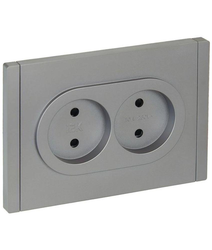 Розетка 2-м СП FORTE&amp;PIANO FP525 10А без заземл. защ. шторки безвинт. крепл. сталь IEK FP-R23-10-1-K46