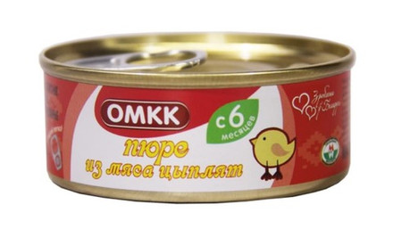 Консервы "Пюре из мяса цыплят" для детского питания 100г. Оршанский МК