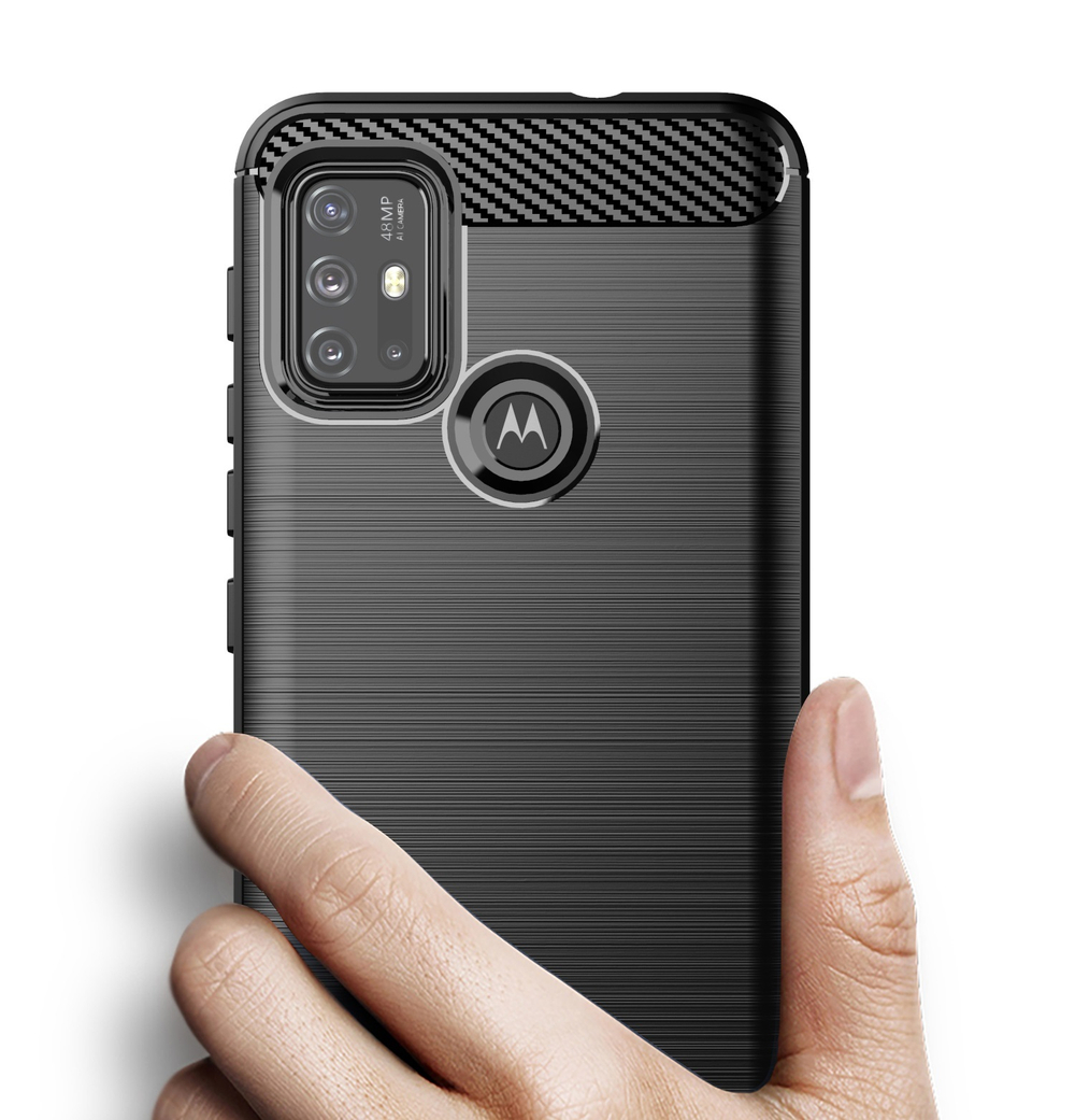 Чехол черного цвета в стиле карбон для телефона Motorola Moto G30 с 2021 года, серии Carbon от Caseport