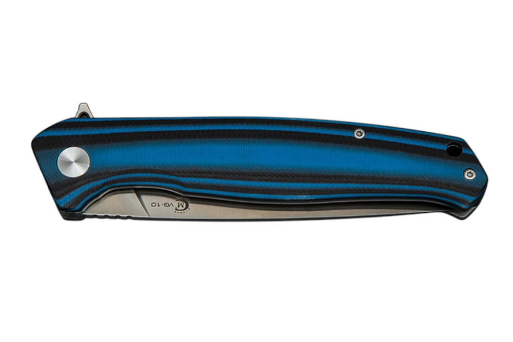 Нож складной Кузница Семина "Амур" (техно), сталь AUS-10 рукоять G10 черно-синяя