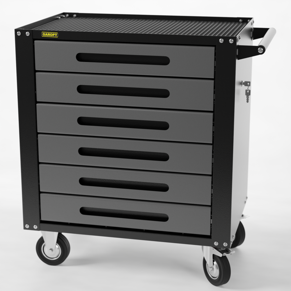 GTS6.grey Тележка инструментальная Garopt 6 ящиков СЕРАЯ, центральный замок, увеличенные колеса, доводчики,  GAROPT Серия "Standart"