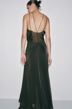 ZARA ДЛИННОЕ ПЛАТЬЕ ХАЛТЕР, ХАКИ