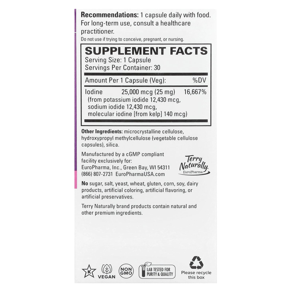 Terry Naturally, Tri-Iodine®, 25 мг, 30 капсул
