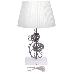 Настольный светильник Monstera Deliciosa (Монстера) Айс Античное серебро с абажуром Шебби белый