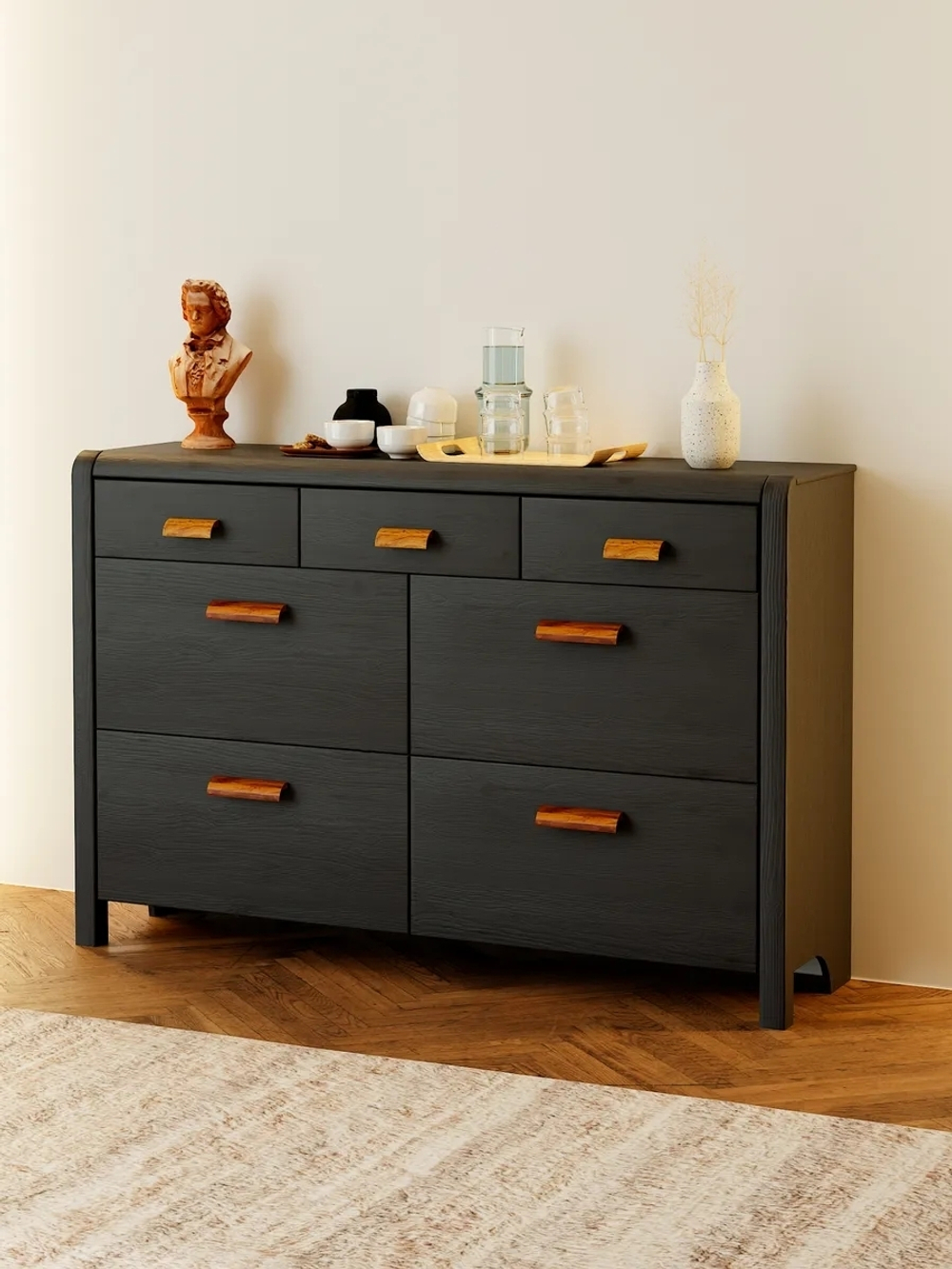 Комод 7 ящиков Мадейра из массива сосны, серый
