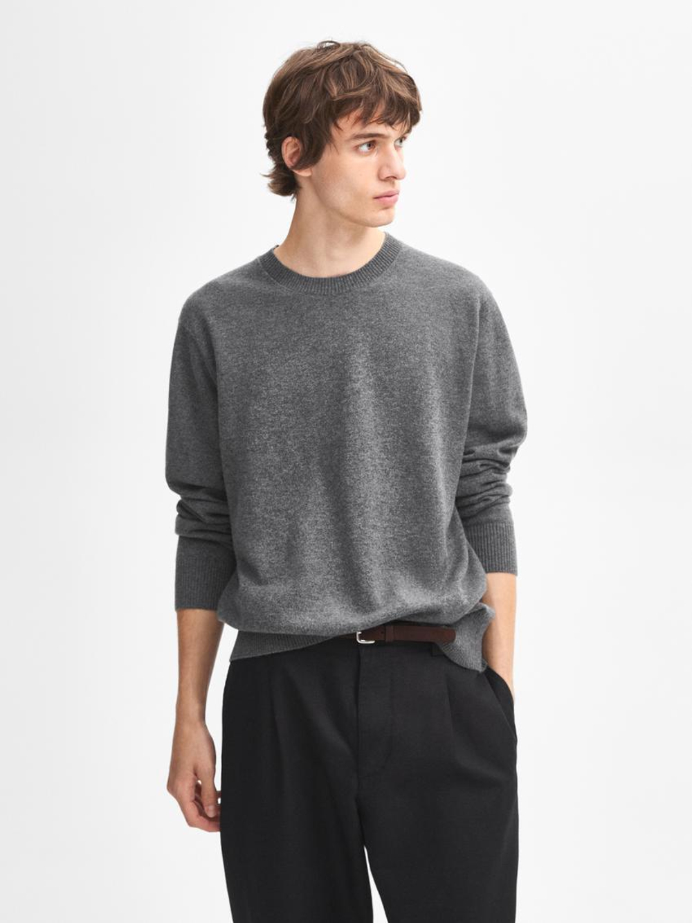 Massimo Dutti Джемпер из 100% кашемира с круглым вырезом, антрацитово-серый