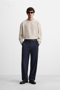 ZARA ЖАККАРДОВАЯ ФУТБОЛКА В ПОЛОСКУ, ЭКРЮ