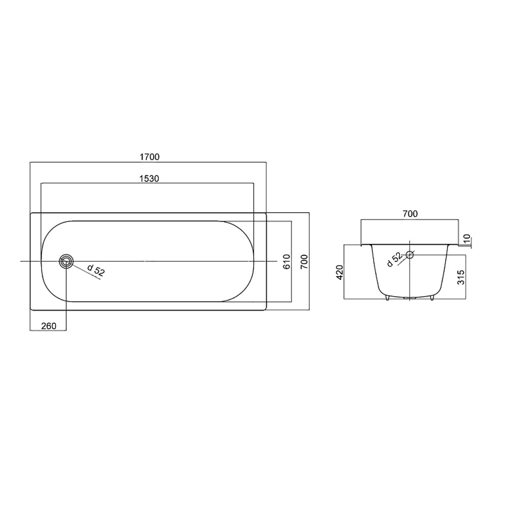 Ванна чугунная Goldman Vivian 170х70 пристенная (Vivian 170*70*42)