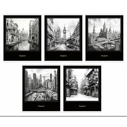 Тетрадь 48л, А5, клетка, Альфа-Тренд Города, УФ-лак