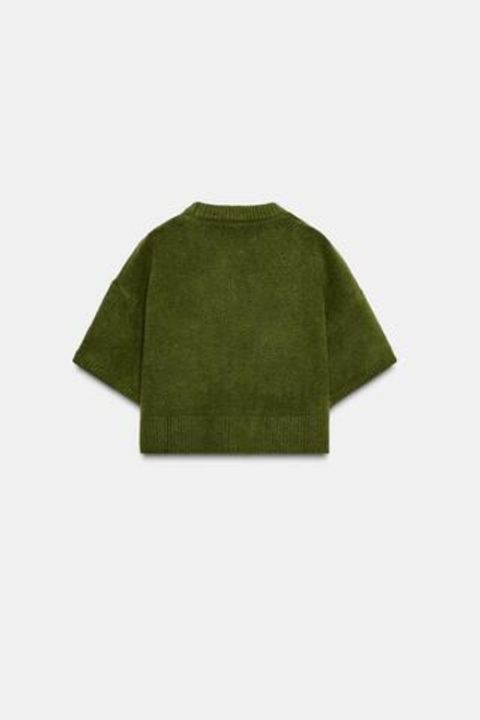 ZARA ТРИКОТАЖНЫЙ ДЖЕМПЕР С КОРОТКИМ РУКАВОМ, ЗЕЛЕНЫЙ