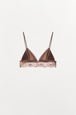 ZARA БРАЛЕТТ С ПОЛИАМИДНЫМ КРУЖЕВОМ, БЕЖЕВЫЙ