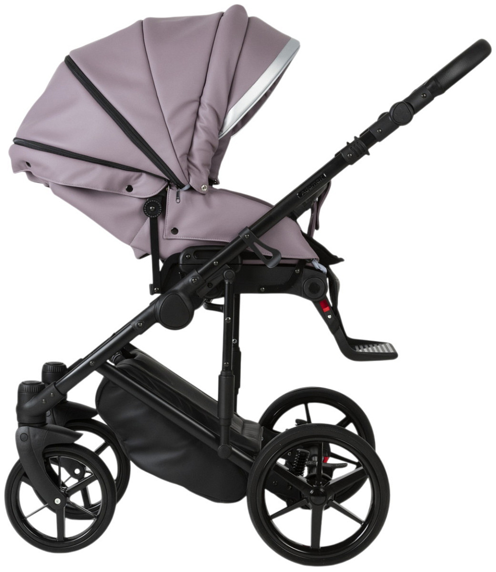 Детская коляска Adamex Rimini Deluxe 2 в 1 RI225A (СВ.СИРЕНЕВАЯ КОЖА+СТАЛЬНАЯ ПЕРЛ.ОТДЕЛКА)