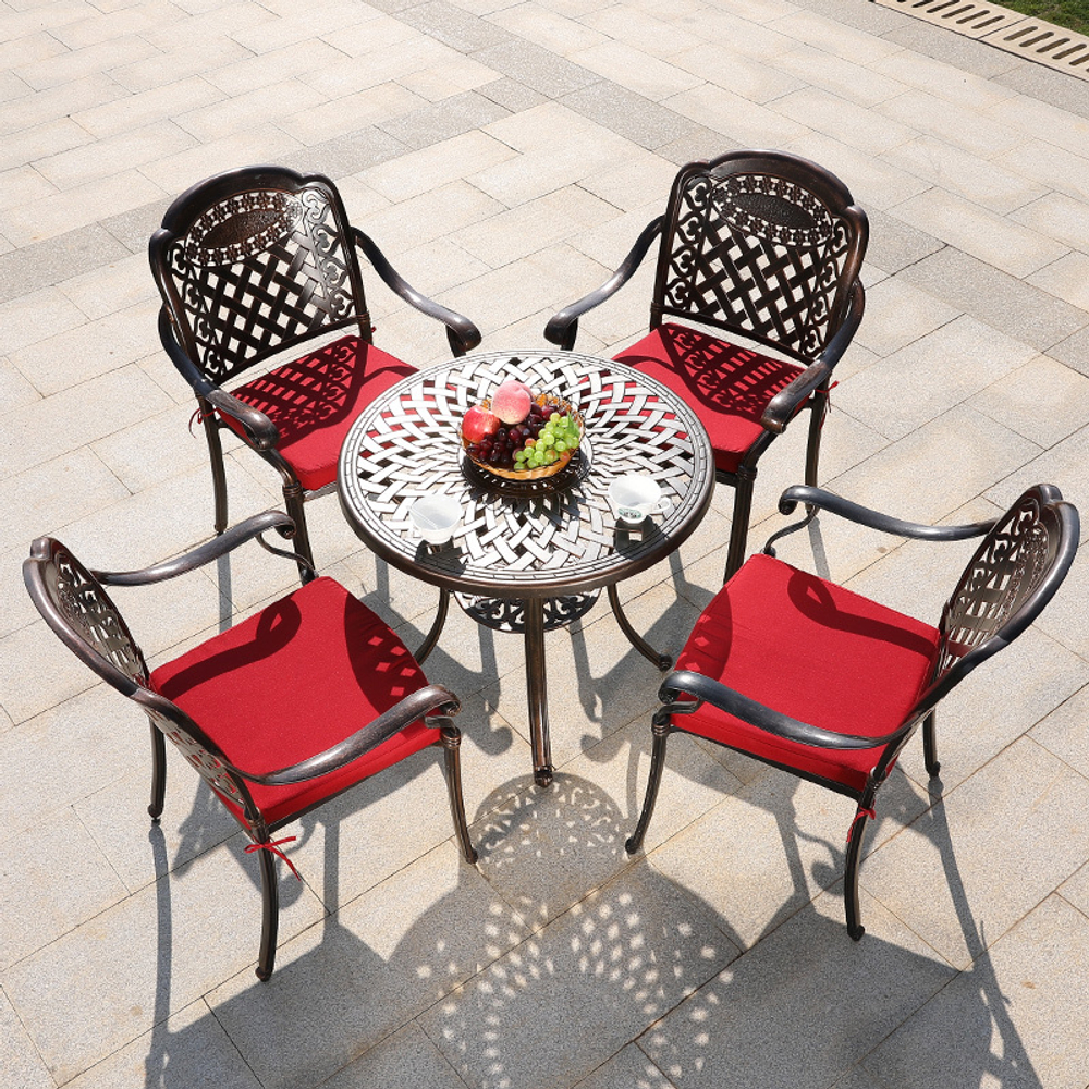 Комплект мебели из литого алюминия стол круглый СОРРЕНТО «SORRENTO» D78 + 4 кресла ВУЛКАН-2 «VOLCANO-2» бронза