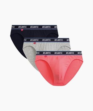Мужские трусы (3шт) слипы спорт Atlantic 3MP-200, хлопок, темно-синий + коралловый + серый меланж