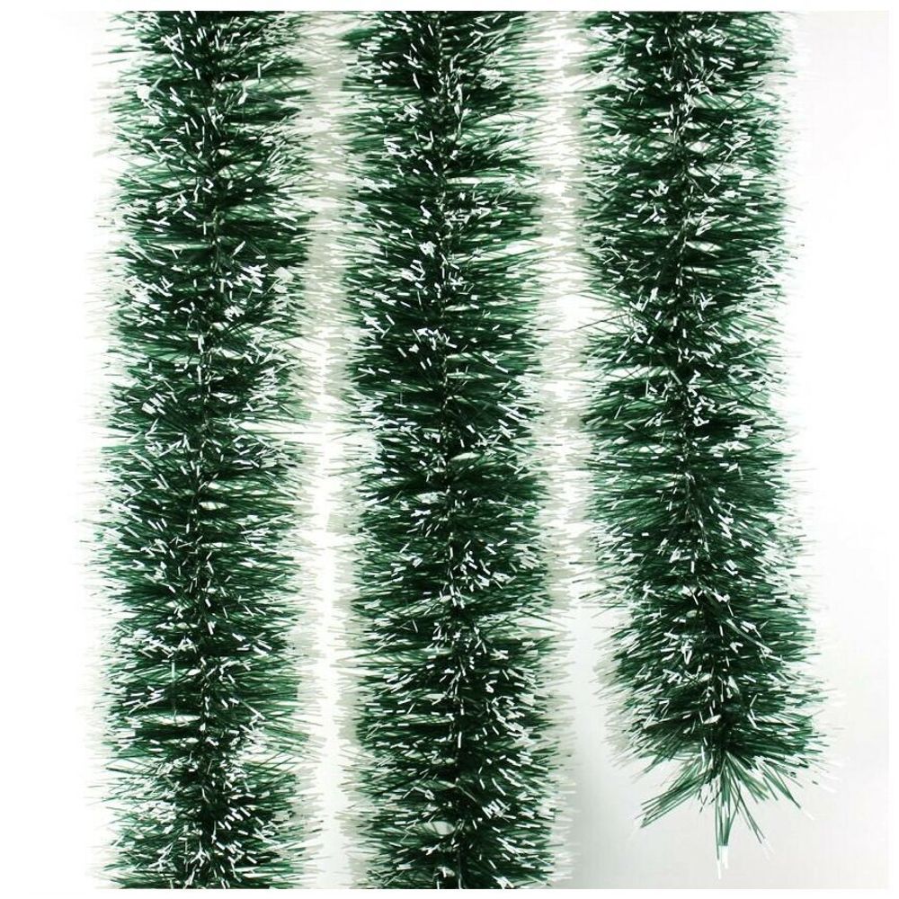 Мишура, 1 штука, диаметр 70 мм, длина 2 м, зеленая с белыми кончиками, 73752