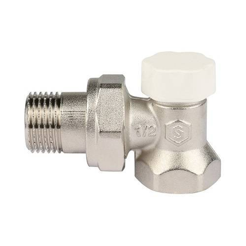 Клапан балансировочный угловой STOUT - 1/2" (ВР/НР-американка, PN10, Tmax 120°C, без самоуплотнения)
