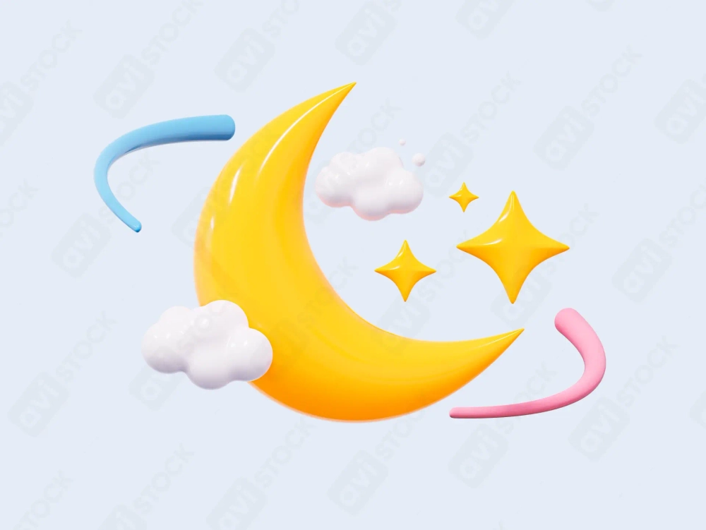 3D Луна с облаками и звёздами — ночная иллюстрация