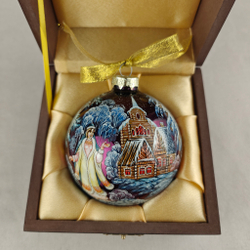 Шар новогодний с круговой росписью Палех "12 месяцев" в футляре