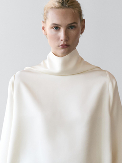 Massimo Dutti Топ свободного кроя с V-образным вырезом – STUDIO, натуральный/кремовый