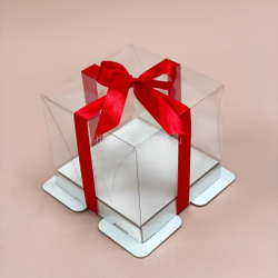 Коробка для торта 13 х 13 х 12,5 см премиум с пьедесталом прозрачная
