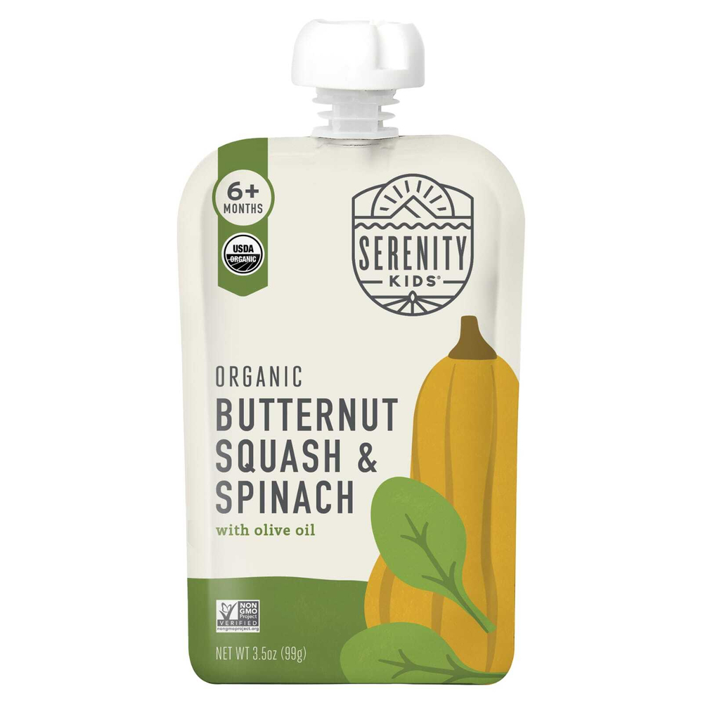 Serenity Kids, органическая мускатная тыква и шпинат с оливковым маслом, для детей от 6 месяцев, 99 г (3,5 унции)