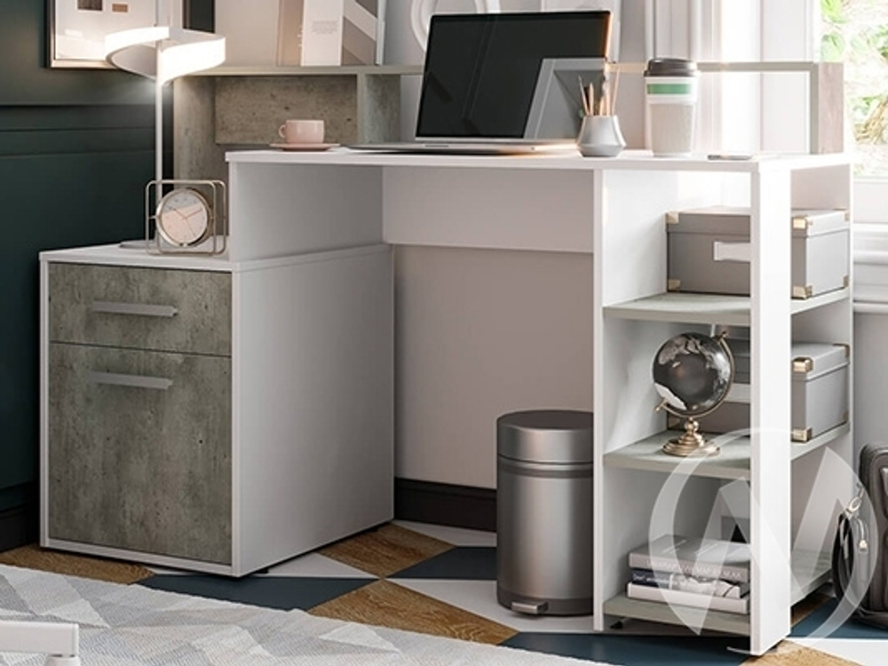 Стол компьютерный Лайф (белый/бетон)