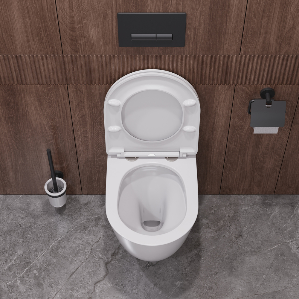 Унитаз укороченный подвесной безободковый с сиденьем и смывом TORNADO Cezares RELAX-TOR CZR-38088-49-TH-TOR/SC