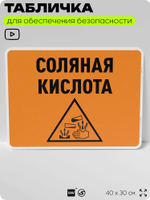 Табличка для обеспечения безопасности "Соляная кислота", для производства, предприятия, организаций, 40х30 см, Silver Plane x Айдентика Технолоджи
