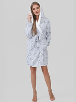 Коротенький женский халатик с капюшоном (Размер: L) (Цвет: серый)