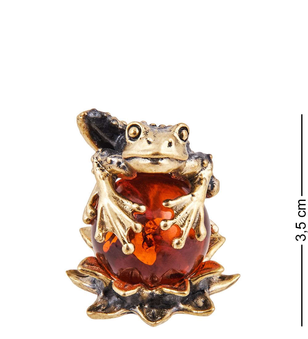Народные промыслы AM-3690 Фигурка «Лягушка на лотосе» (латунь, янтарь)