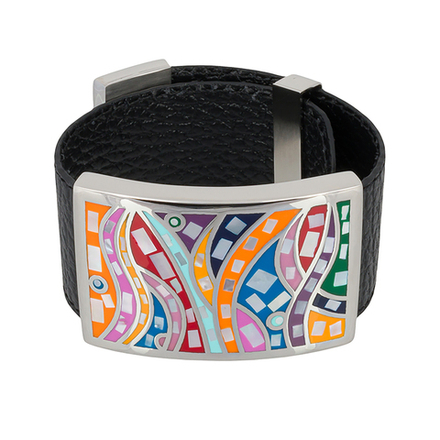 Браслет Fiore Luna на кожаном черном ремешке CB00230-16 M/S