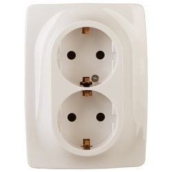 12-2116-02 ЭРА Розетка 2X2P+E Schuko, 16A-250В, IP20, винт, Эра12, слоновая кость