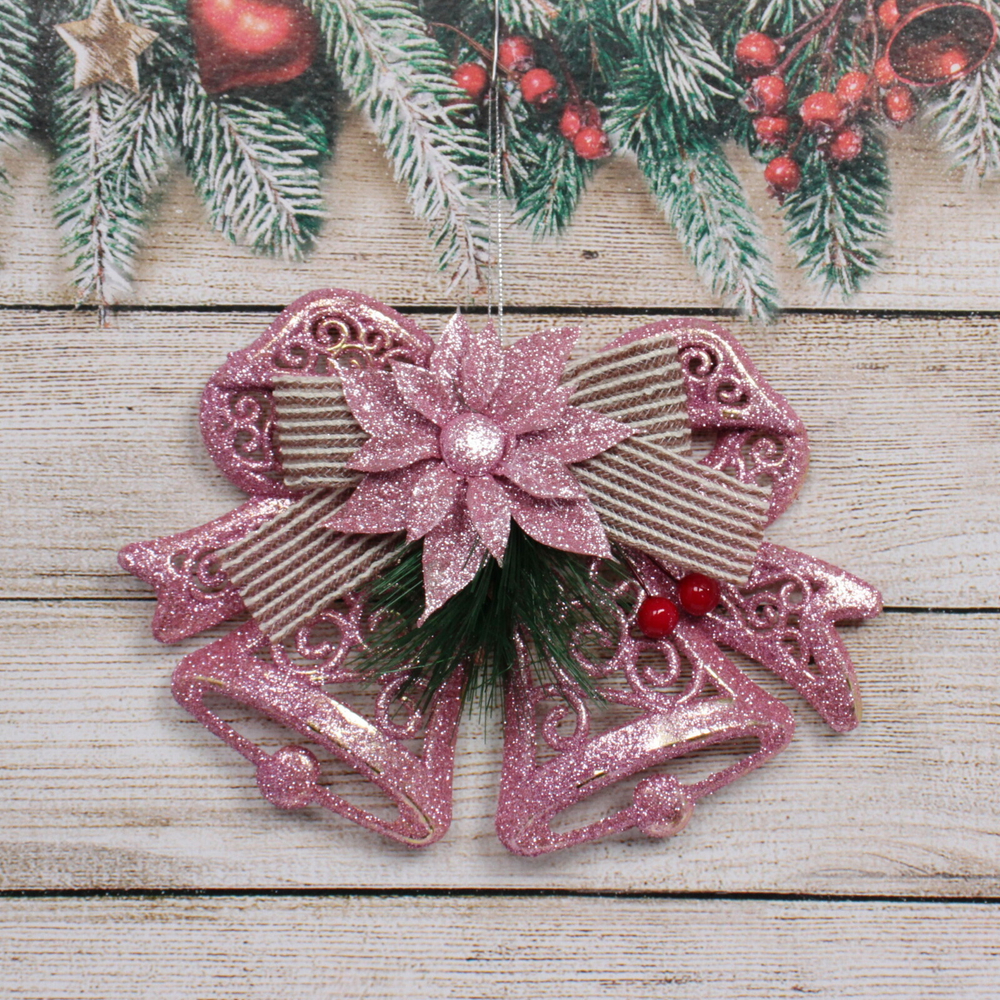 Украшение подвесное «Колокольчик с цветочком» 18*14 см, розовое золото