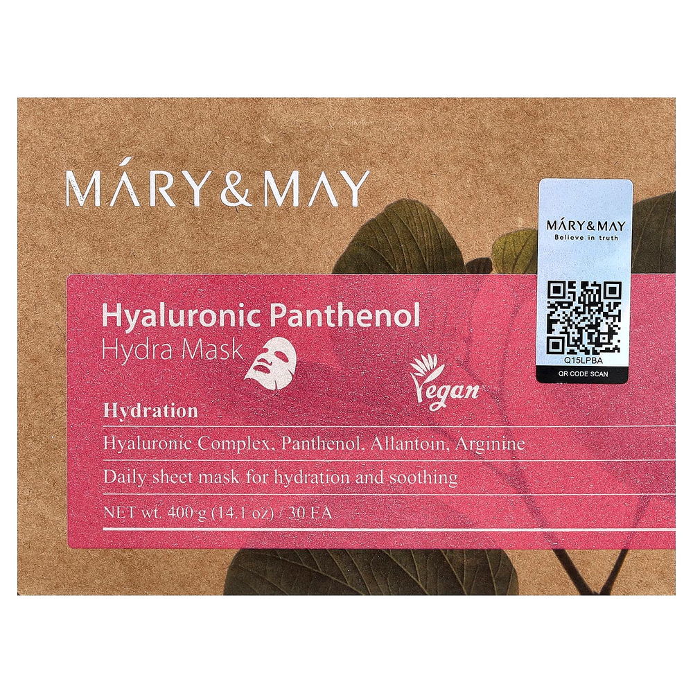 Mary & May, Гиалуроновый пантенол, маска для красоты Hydra, 30 шт., 400 г (14,1 унции)