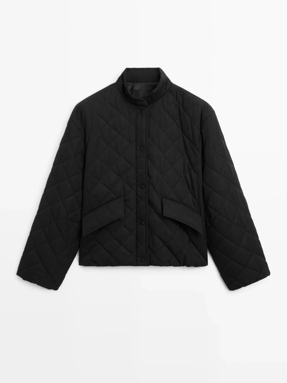 Massimo Dutti Короткий непромокаемый стеганый бомбер, черный