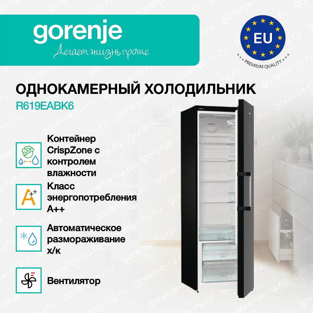 Отдельностоящий однокамерный холодильник Gorenje R619EABK6