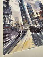 Картина авторская акварельная в паспарту 30х40 см на стену для интерьера "Урбанистический пейзаж"