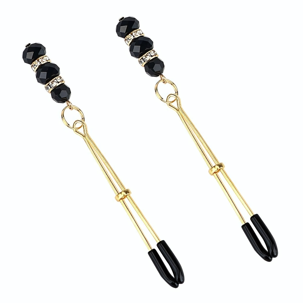 Золотистые зажимы на соски с бусинами и стразами (Цвет: золотистый)