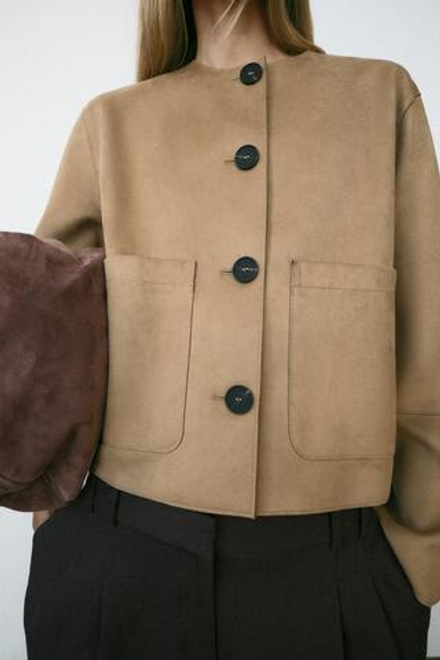 ZARA КУРТКА ИЗ ИСКУССТВЕННОЙ ЗАМШИ, РЫЖЕВАТО-КОРИЧНЕВЫЙ