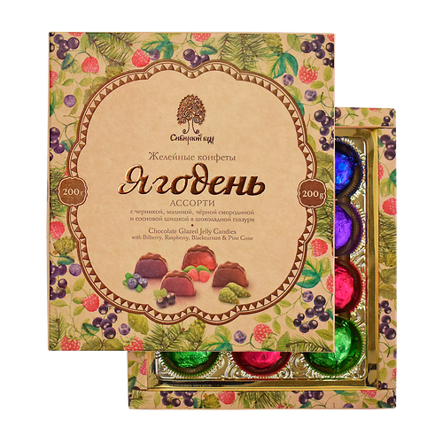 Ягодень ассорти / малина, шишка, черника, черная смородина / коробка / 200 г / Сибирский кедр