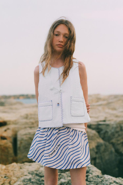 ZARA ЮБКА-ШОРТЫ С ПРИНТОМ И ШНУРКОМ, ЯРКО-СИНИЙ