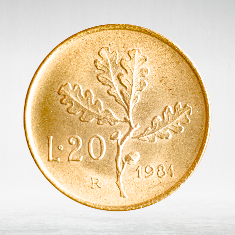 Italy 20 Lire 1981 R "Oak Branch", AU