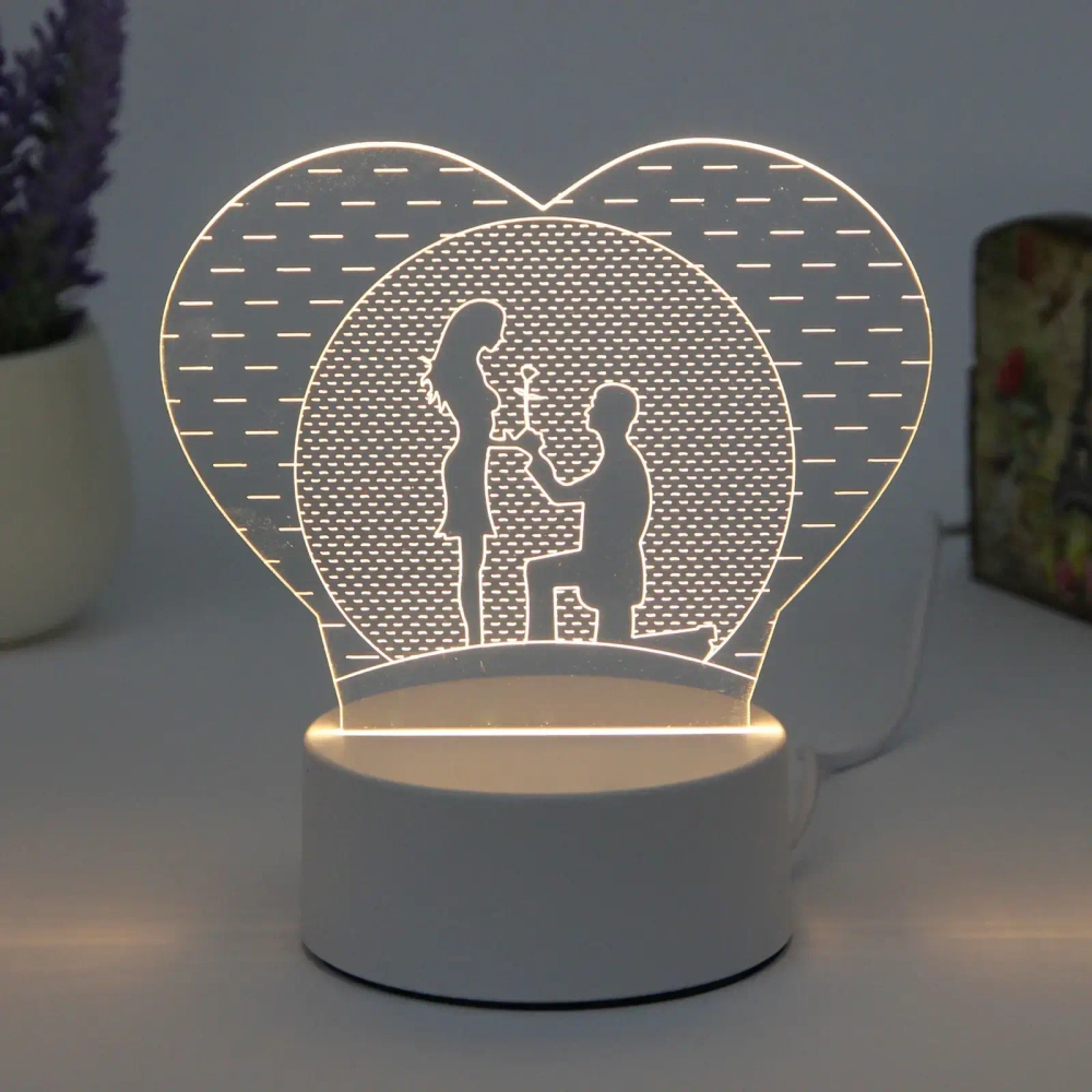 Светильник ночник «3D-Влюбленные» на пластиковой подставке, с включателем USB
