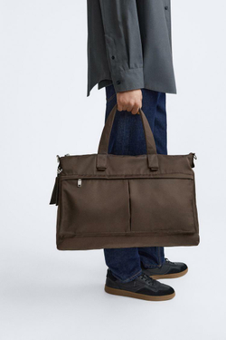 ZARA СУМКА ИЗ НЕЙЛОНА, КОРИЧНЕВЫЙ