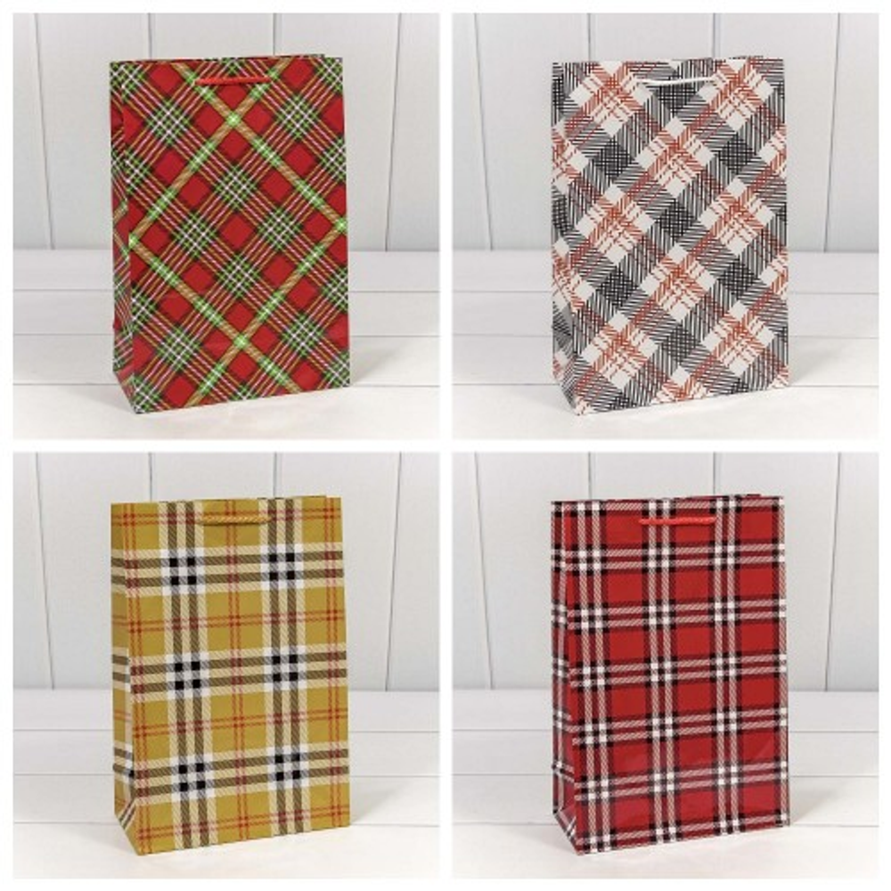 Пакет подарочный 20х30х10см Фигуры и узоры "Клетки и полоски" (Микс)