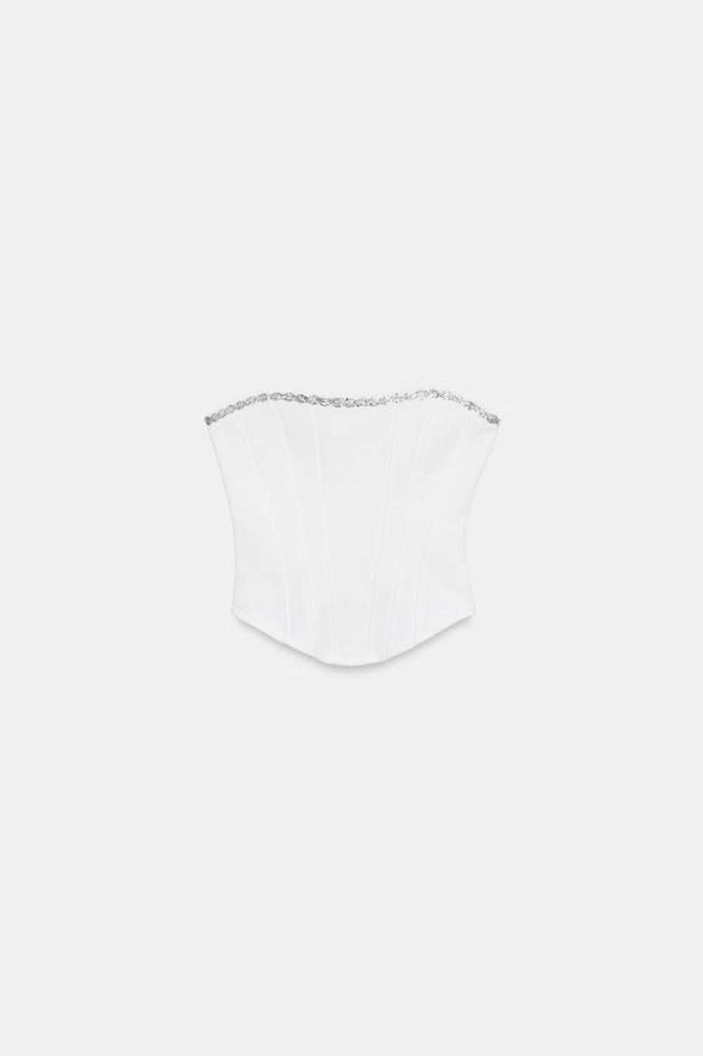 ZARA ЭЛАСТИЧНЫЙ ТОП-КОРСЕТ СО СТРАЗАМИ, ЖЕЛТОВАТО-БЕЛЫЙ