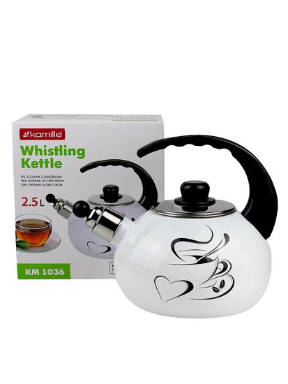 Чайник 2,5 л. эмалированный со свистком Kamille KM 1036 с черной бакелитовой ручкой